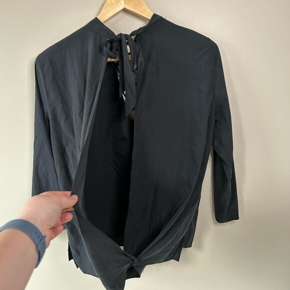 Zara Black Lace Up Front Open Back Long Sleeve Blouse Size Small - Picture 4 of 5